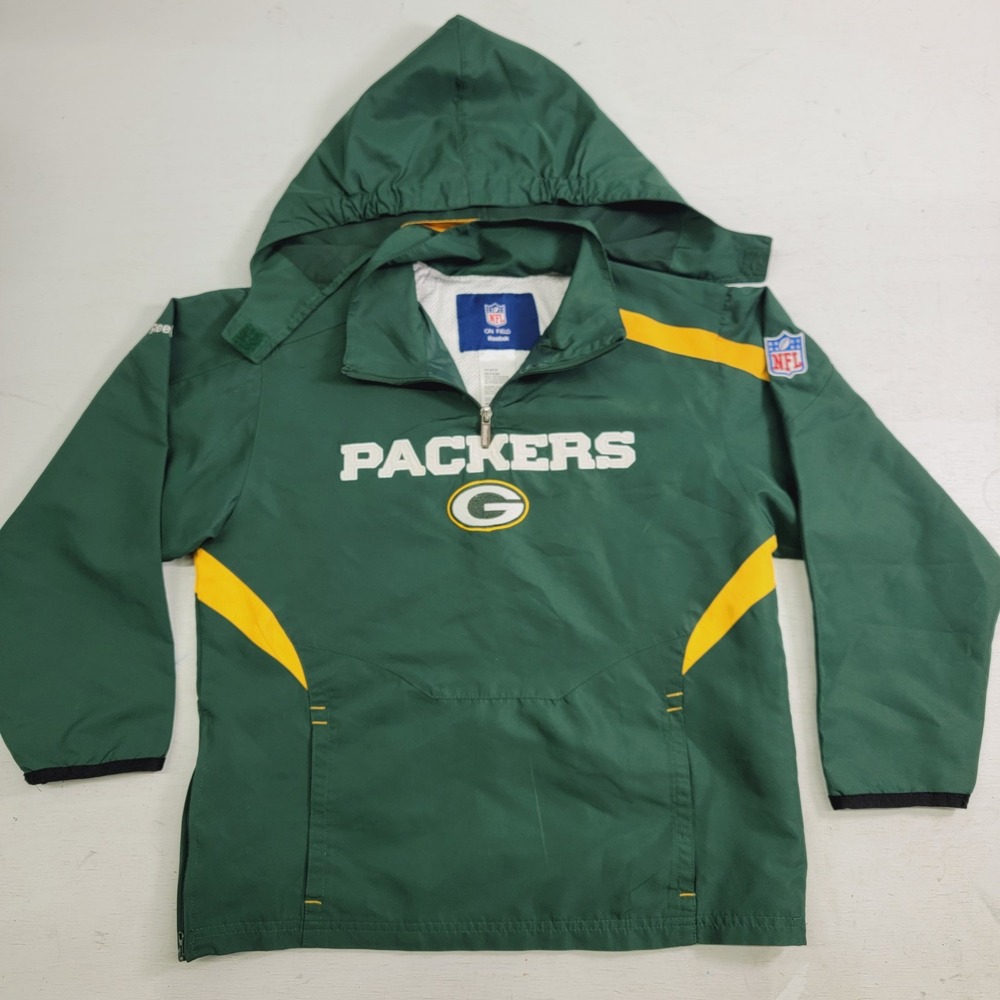 Green Bay Packers Jacket Youth Boys Sz M (12-14)‎ Reebok NFL Windbreaker Jacket